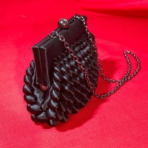 S ROBERTS black silk purse mini metal chain strap